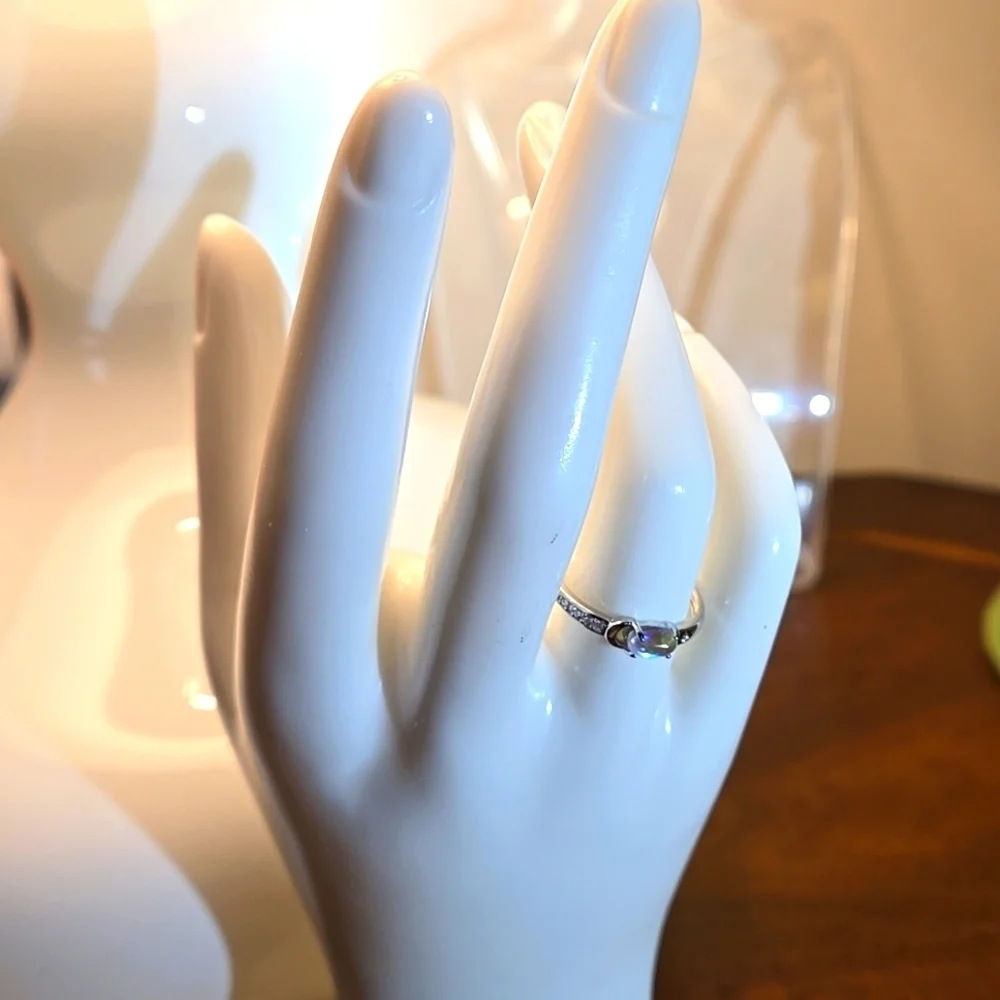 Silver-plated S925 Moonstone Ring with Star and Moon Women size 7